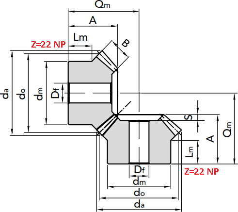 Чертеж шестерни конической модуля M3.5 1:1 Z=22 NP