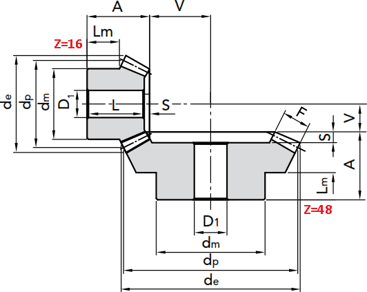 Чертеж шестерни конической модуля M4.5 1:3 Z=48